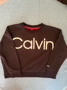 Calvin Klein Performance Black Sweatshirt with Cream Logo and Red Trim